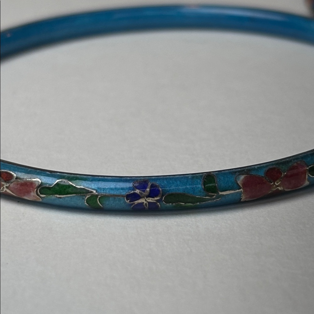 Three Cloisonné Bangle Bracelets - Teal, Blue and Dark Red - Picture 3 of 6
